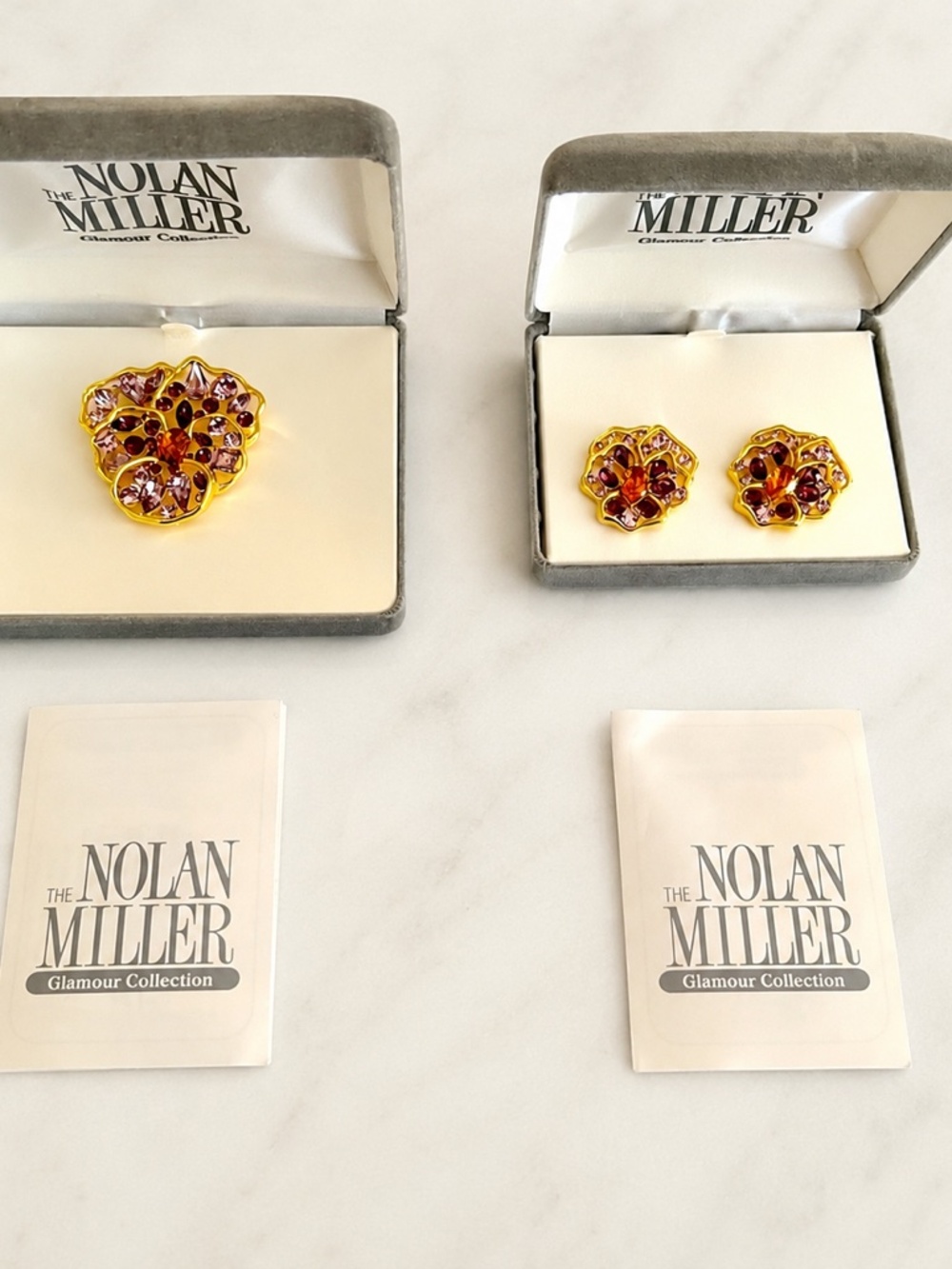NWT Vintage Nolan Miller Pansy Flower Brooch & Clip-on Earrings